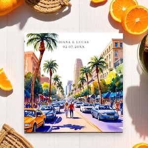 Invitación de boda en el centro de Los Ángeles (reserva la fecha) - Plantilla editable con RSVP - Descarga digital