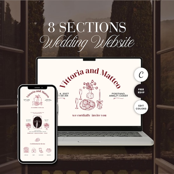 Wedding Website Canva Template, Editable Whimsical Wedding Website, Illustrated Custom Wedding Web, Digital Wedding Website