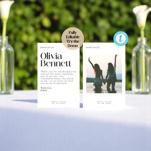 Cartão de agradecimento para madrinhas com foto – Modelo editável – Presente personalizado para madrinhas – Lembrança minimalista para casamento – Templett