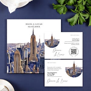 Invitación de boda con diseño de Nueva York (reserva la fecha) – RSVP e información editables – Descarga digital de Templett