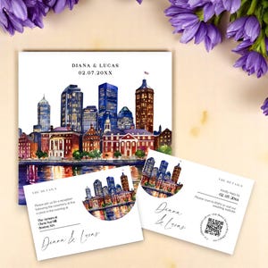 Invitación de boda con diseño de Boston (reserva la fecha) - RSVP y detalles editables - Descarga digital de Templett