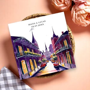 Invitación de boda en el Barrio Francés de Nueva Orleans (reserva la fecha) - Plantilla editable con RSVP - Descarga digital a través de Templett