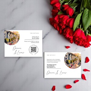 Tarjetas de reserva de fecha de San Francisco – Tarjetas de invitación de boda de Painted Ladies – RSVP y detalles editables – Descarga digital de Templett