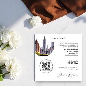 Plantilla de invitación de boda con diseño de Nueva York: reserva la fecha, RSVP e información editables, descarga digital de Templett