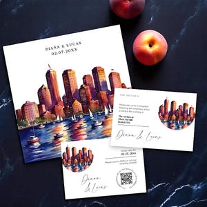 Invitación de boda con diseño de Boston (reserva la fecha) - RSVP y detalles editables - Descarga digital de Templett
