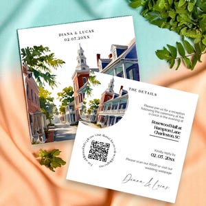 Plantilla de invitación para boda sureña con reserva de fecha en Charleston (RSVP y detalles editables) - Descarga digital de Templett