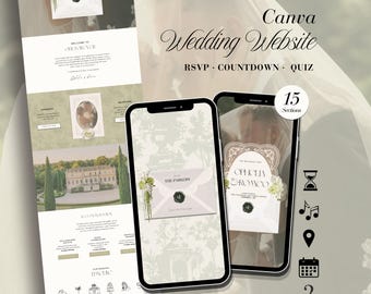 Wedding Website Canva Template, Editable Vintage Wedding Website, Old Money Custom Wedding Web, Digital Wedding Website, Digital Download