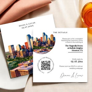 Invitación de boda con diseño de Houston (reserva la fecha) – RSVP e información editables – Descarga digital de Templett