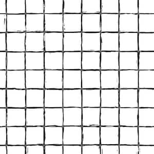 May include: Black and white grid pattern with a rough, hand-drawn texture. The grid is made up of thick, uneven lines.