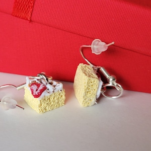 Tres Leches Cake Earrings, handmade polymer clay jewelry