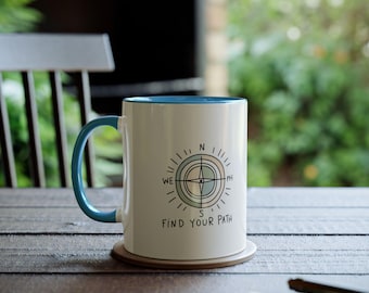 Adventure Ceramic Mug, 'Find Your Path', Reusable Coffee Cup, Gift for Outdoorsy Friend, Traveler, Hiker, Wanderlust, Two-Tone Drinkware
