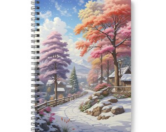 Colourful Winter village Wirobound Softcover Notebook, A5
