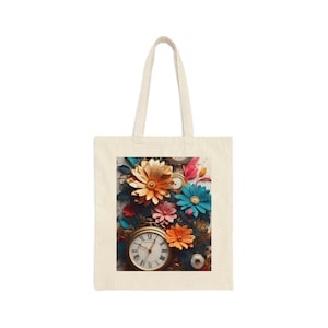 Zeit Blumen Baumwoll Canvas Einkaufstasche