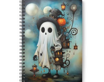 Notebook, Cute Ghost Cartoon Like, Halloween Journal, A5 Planner, Spooky Stationery, Diary, Ghostly Sketchbook