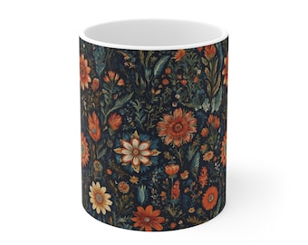 Sunflower Mug, Floral Coffee Cup, Bright Botanical Tea Mug, Orange Flower Drinkware, Fall Kitchen Decor