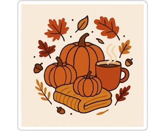 Autumn Pumpkin & Coffee Kiss-Cut Sticker