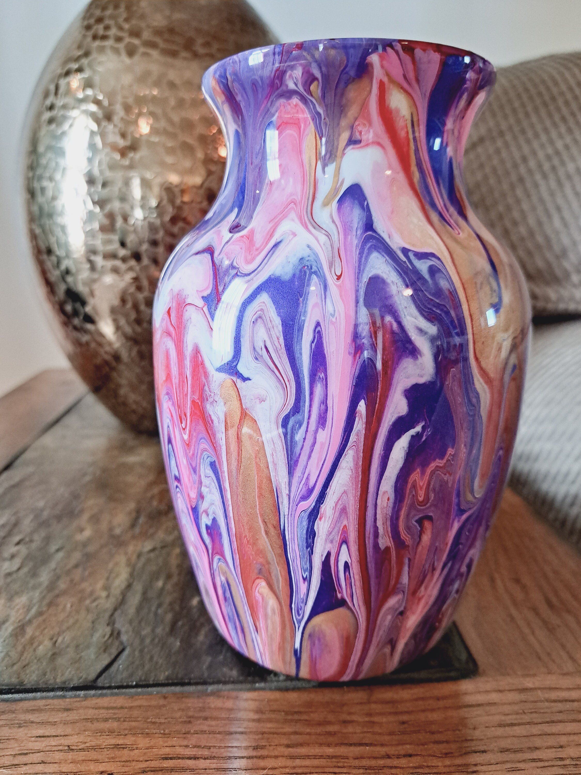 Glass Vase, Gift, Fluid Art, Handmade, Home Decor, Shelf Decoration