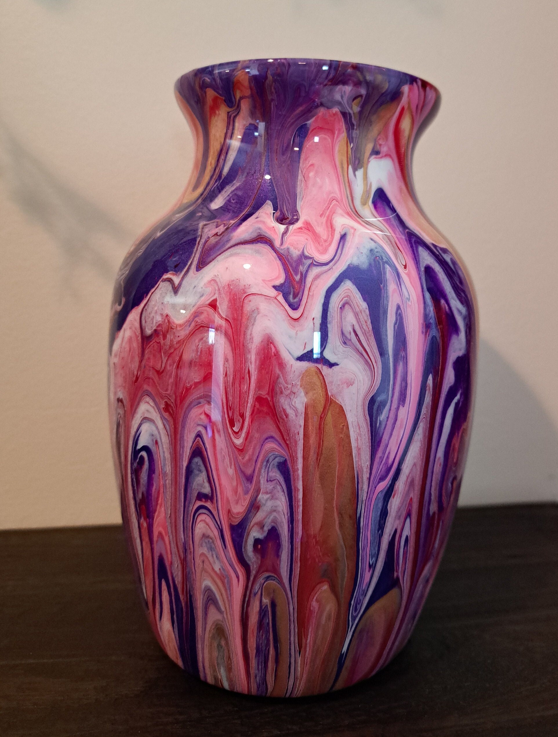 Glass Vase, Gift, Fluid Art, Handmade, Home Decor, Shelf Decoration