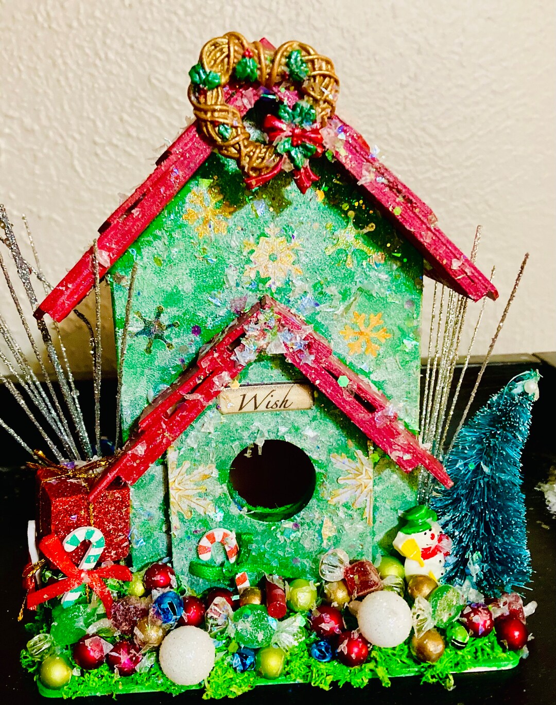 Christmas Bird House Glow In The Dark Accents Etsy Christmas Bird House Glow In The Dark Accents Etsy