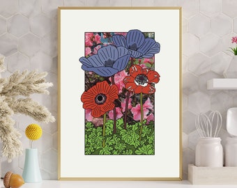 Floral Wall Art, 3 Panel Wall Art, Flower Market Poster, Botanical Wall Art, Preppy Wall Art, Line Art Print, Floral Line Drawing