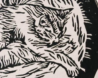 Sleepy Cat - Original Artwork Handmade Linocut Prints