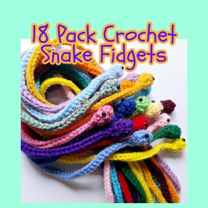 18 Pack Tiny Crochet Snakes Fun Fidget for Kids Stim Toy for Busy Hands - Reptile Party Favor Pack - Set of Small Gifts for Students