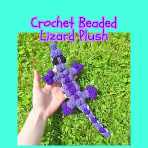 Crochet Beaded Lizard Plush - Purple Gecko Fidget Toy Fun Gift for Kids and Teens - Silly Reptile Toy for Birthday - Funny Looking Plushie