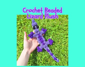 Crochet Beaded Lizard Plush - Purple Gecko Fidget Toy Fun Gift for Kids and Teens - Silly Reptile Toy for Birthday - Funny Looking Plushie
