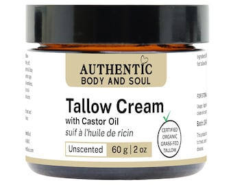 Certified Organic Grass-Fed Tallow Cream with Castor Oil - Unscented