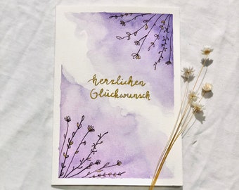 Gefeliciteerd kaart "Gefeliciteerd" aquarel handgeschilderd