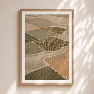 Arte de parede para impressão com paisagem rural neutra em mosaico, estilo patchwork aéreo, com design geométrico para download digital. imagem 10