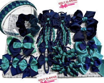 M2M School Uniform Hair Bow, 4.5” Forest Navy Blue School  display picture 1