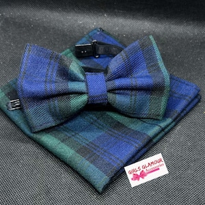 Svart klocka Tartan fluga näsduk näsduk skotsk keltisk Burns Night bröllopssida pojkkilt vikingatyg näsduk