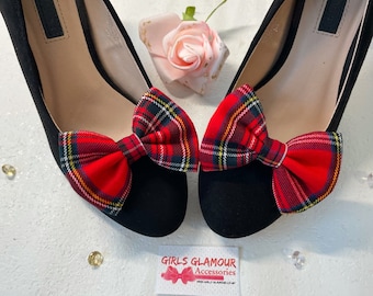 Red Royal Stewart Bow Shoes Tartan Plaid Sash Rosette Burns Night Wedding Dress Kilt Page Boy Best Man Viking Stag