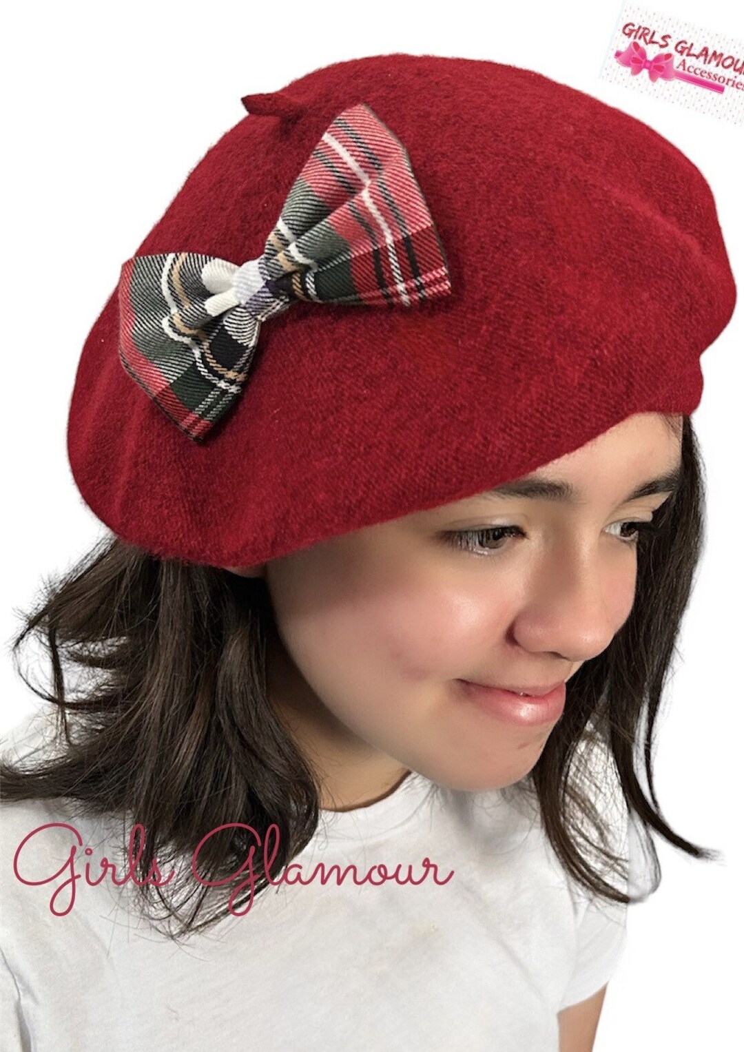 Scottish Celtic Red Modern Dress Beret Hat Tartan Plaid Sash Rosette ...