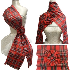 Handgefertigte Royal Stewart Tartan Schärpe und Rosette Set