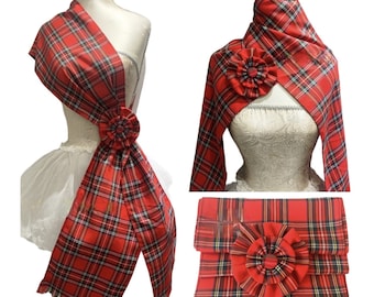 Handmade Royal Stewart Tartan Sash and Rosette Set