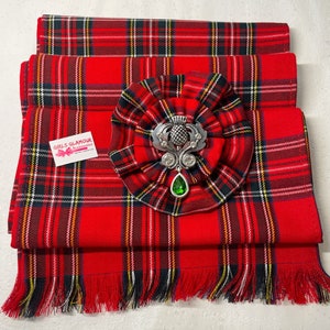 Scottish Celtic Royal Stewart Red Tartan Sash Rosette Burns Night Wedding Dress Kilt Page Boy Best Man Plaid Stag