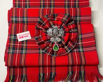 Scottish Celtic Royal Stewart Red Tartan Sash Rosette Burns Night Wedding Dress Kilt Page Boy Best Man Plaid Stag