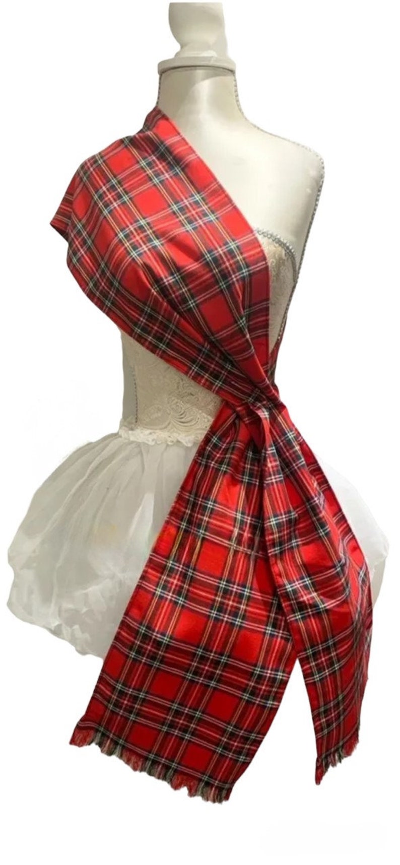 Scottish Celtic Royal Stewart Red Tartan Sash Rosette Burns Night