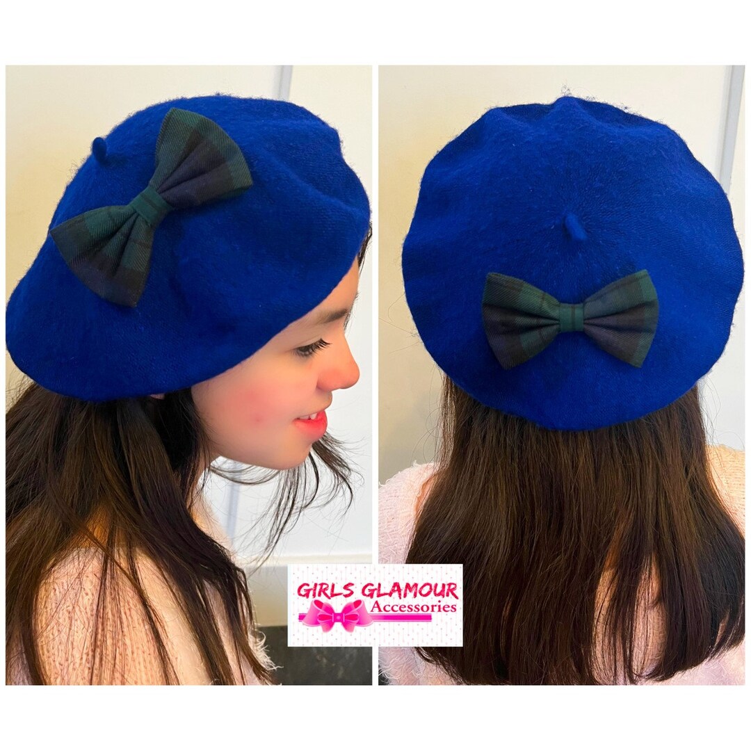 Scottish Celtic Royal Blue Black Watch Wool Beret Hat Tartan Plaid Sash ...