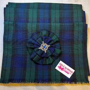 Scottish Celtic Black Watch Tartan Plaid Sash Rosette Burns Night Wedding Dress Kilt Page Boy Best Man Viking Stag