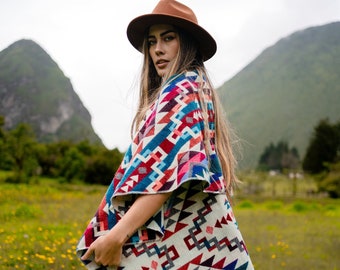 Reversible Alpaca Poncho | Geometric Bohemian Layering, Handmade in Ecuador