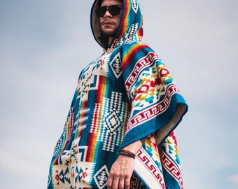 Handmade Baby Alpaca Wool Poncho | Geometric Bohemian Style