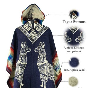 Poncho En Alpaga Fait Main - 125x210 Cm - Style Bohème Géométrique - Mixte, Doux Et Léger