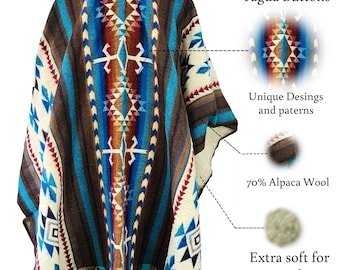Handmade Alpaca Wool Poncho: Geometric Boho Style