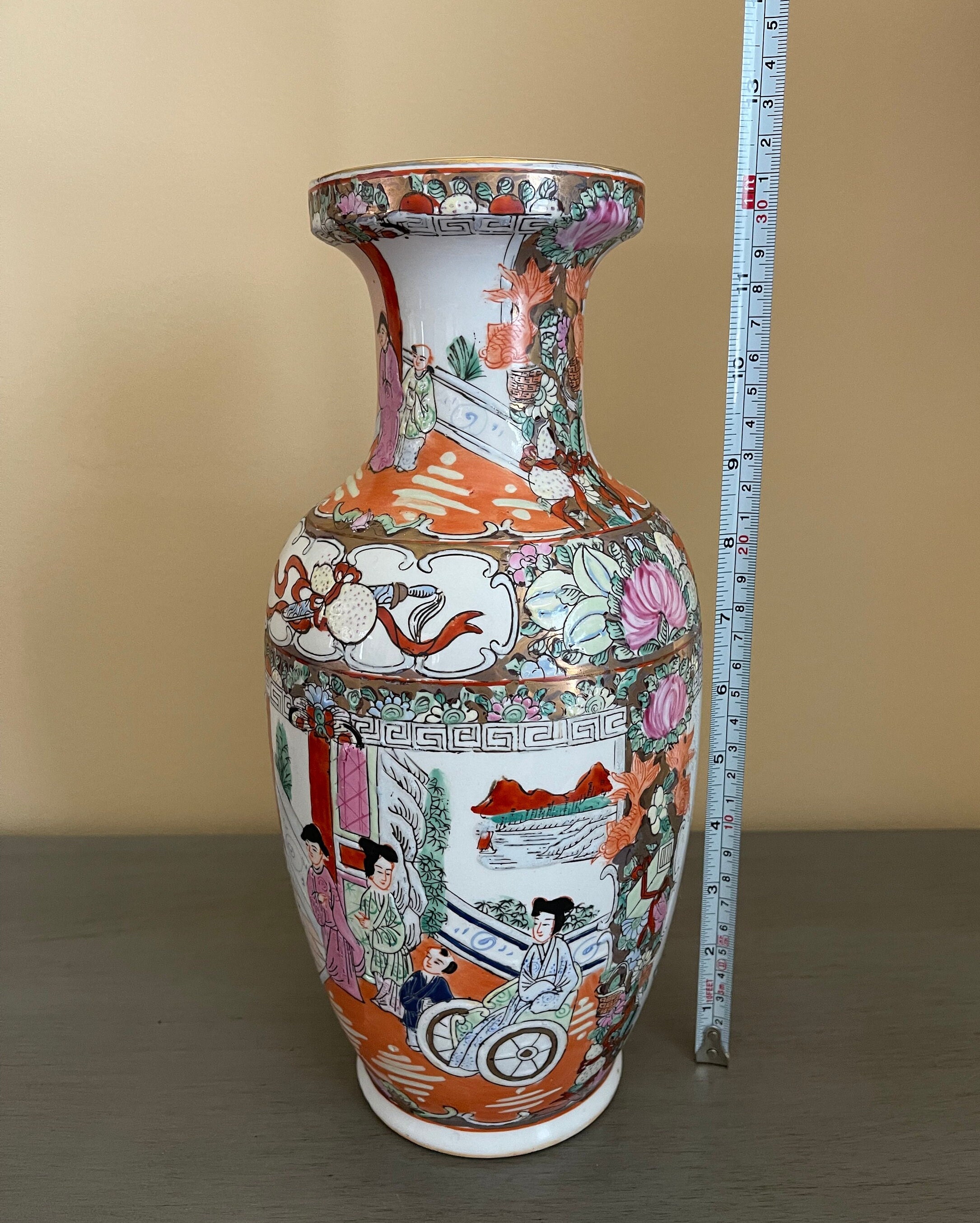 Grand Vase Asiatique Rose Medallion – Porcelaine Daoguang, Peint à La Main, 24 Pouces