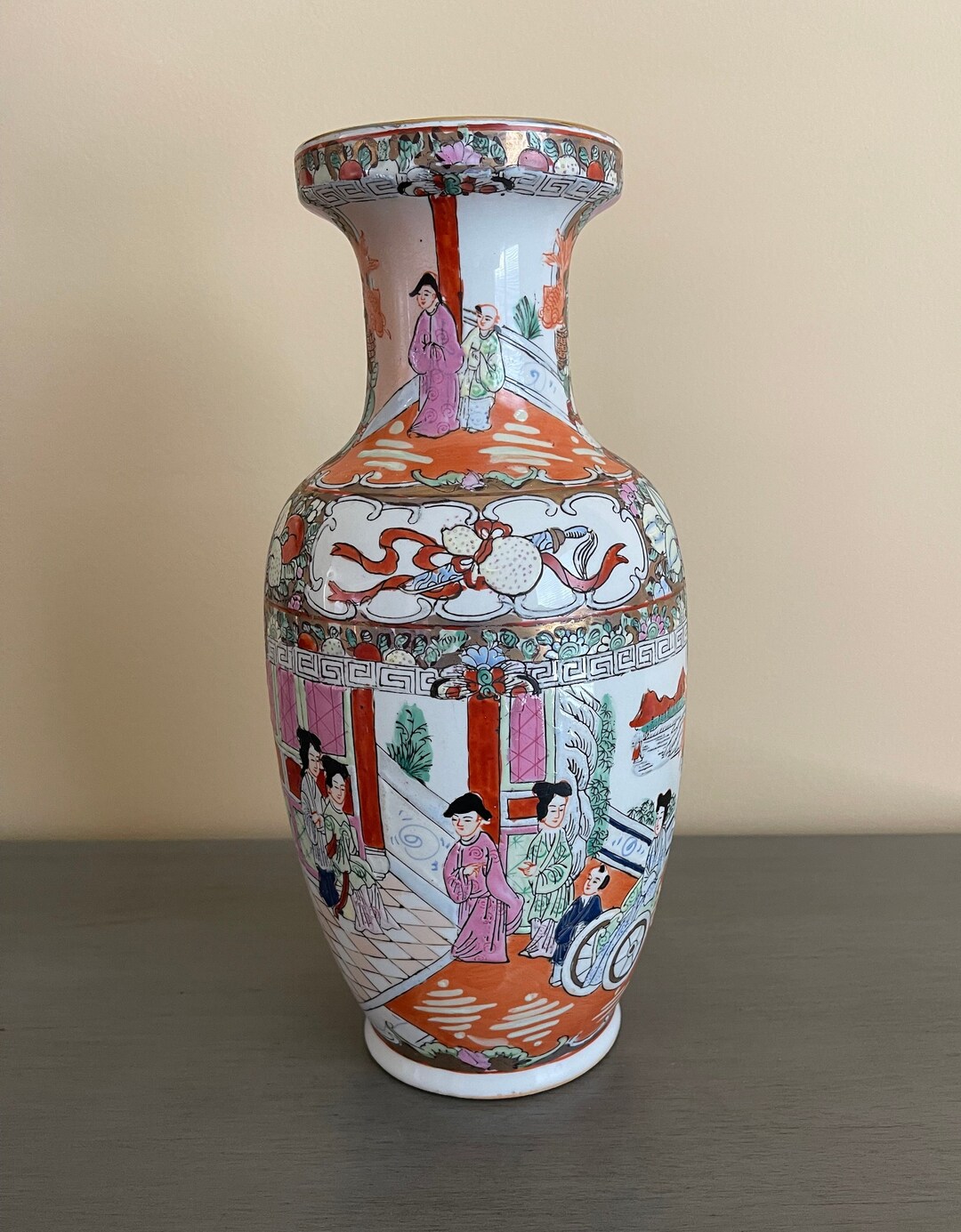 Grand Vase Asiatique Rose Medallion – Porcelaine Daoguang, Peint à La Main, 24 Pouces