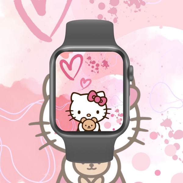 pple Watch Face | Watch Wallpaper Hearts | Pink Background | Apple Watch Face Kawaii | Apple Watch Wallpaper Cute | Cartoon