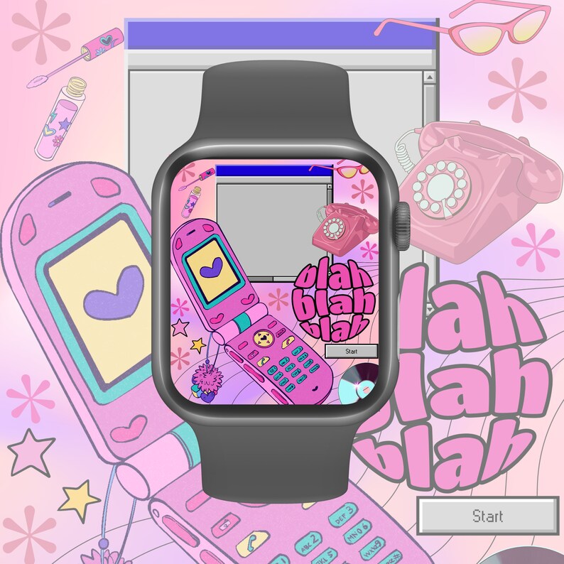 Apple Watch Face Y2K, Watch Wallpaper Pink, 2000s Background, Apple